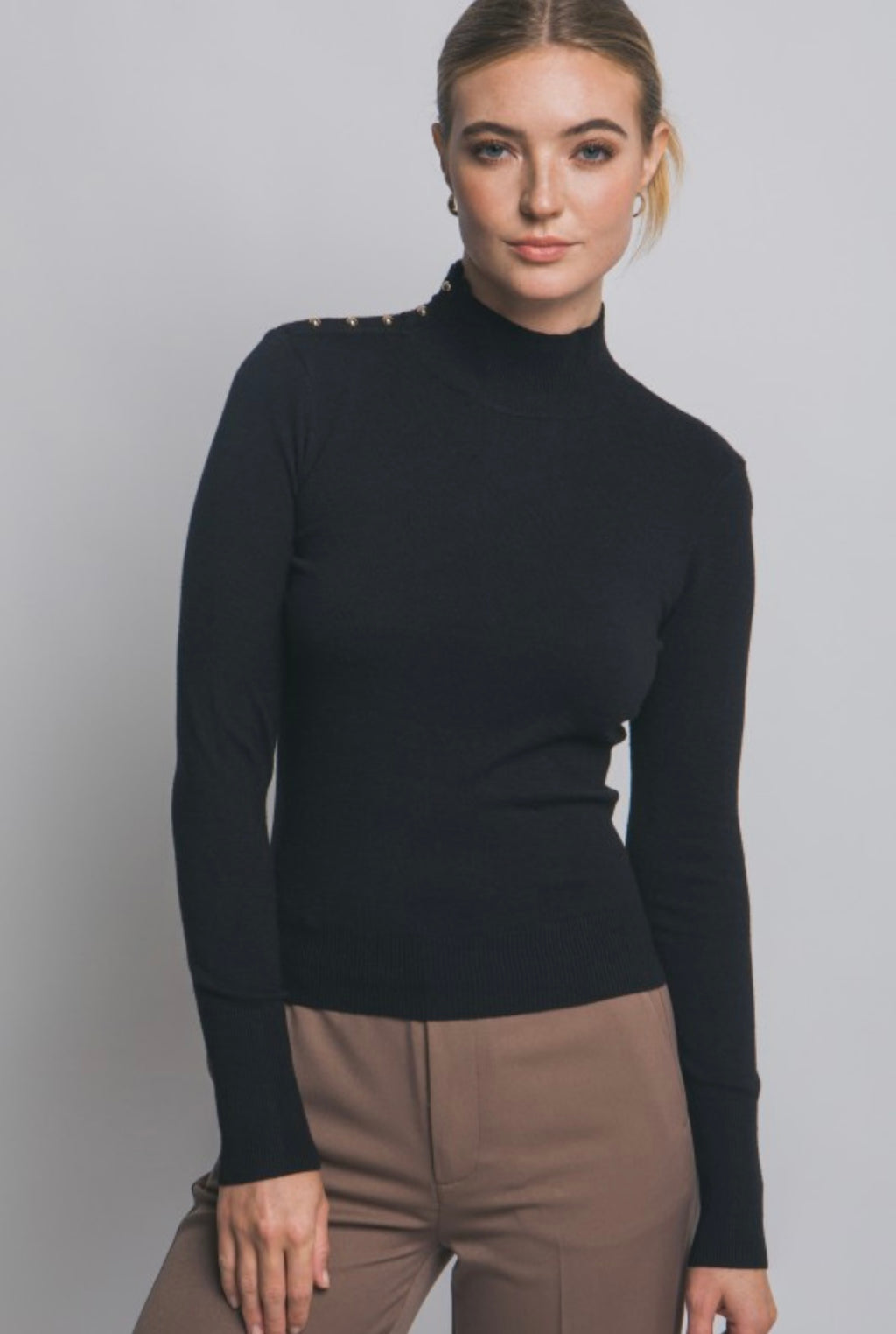 Black Button Neck Sweater