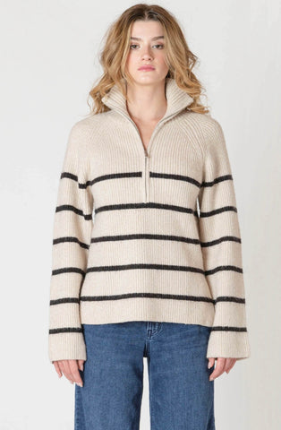 Oat Stripe Half Zip Sweater