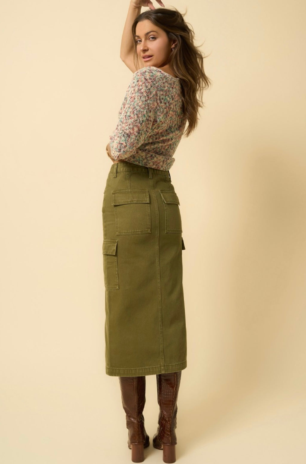 Olive Cargo Slit Skirt