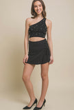 Black Linen Side Tie Skort