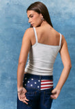White Embroidered Flag Tank