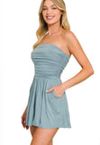 Blue Grey Strapless Romper