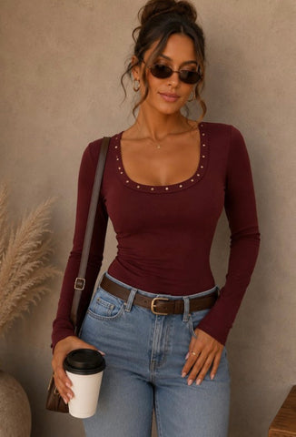 Wine Studded Top