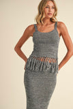 Grey Crochet Tassel Skirt Set