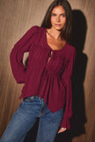 Wine Tie Peasant Blouse