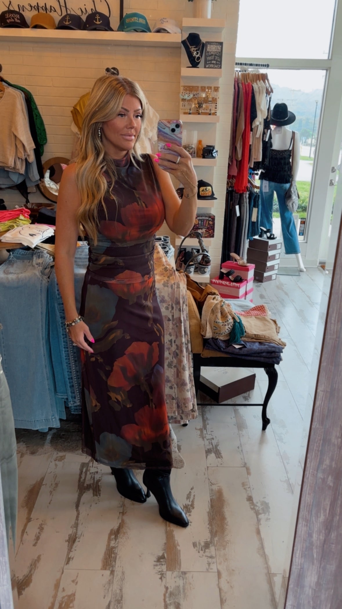 Brown Floral Mesh Skirt