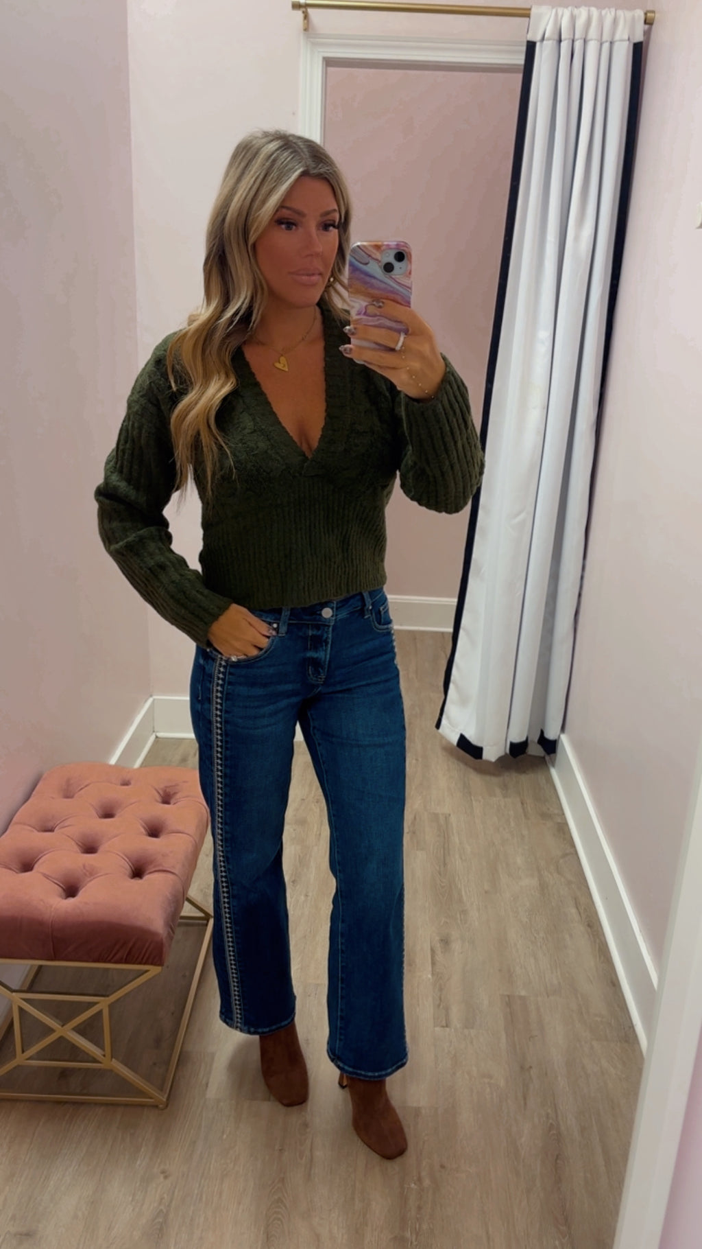 Olive Deep V Sweater