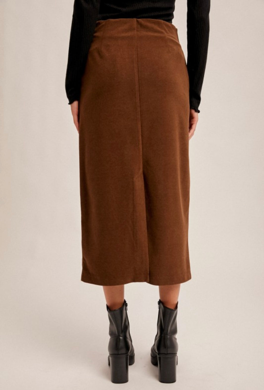 Coffee Textured Midi Skirt