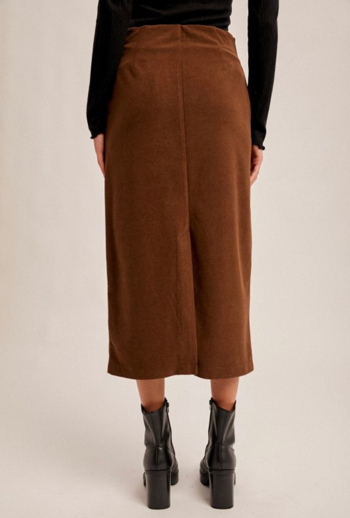 Coffee Textured Midi Skirt