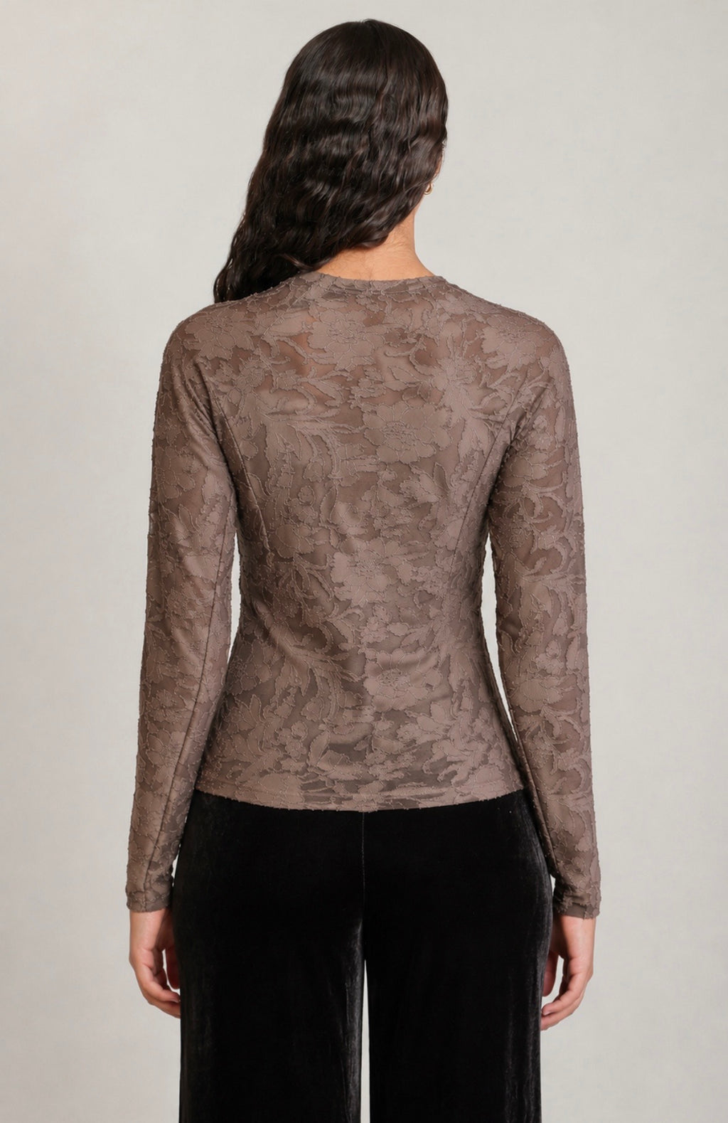 Dark Taupe Jacquard Mesh Top