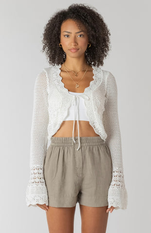 Cream Crochet Tie Cardigan
