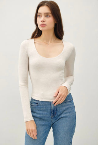 Oatmeal Round Neck Long Sleeve Top