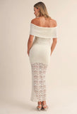 Cream Off The Shoulder Crochet Dress