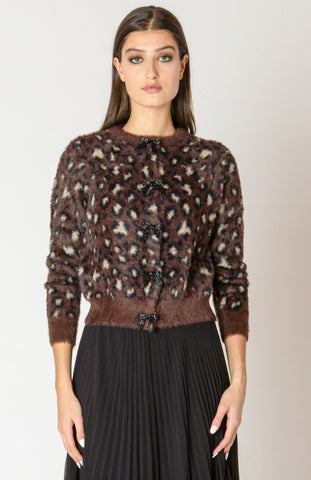 Bordeaux Leopard Bow Cardigan