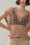 Tan Crochet Knit Sweater