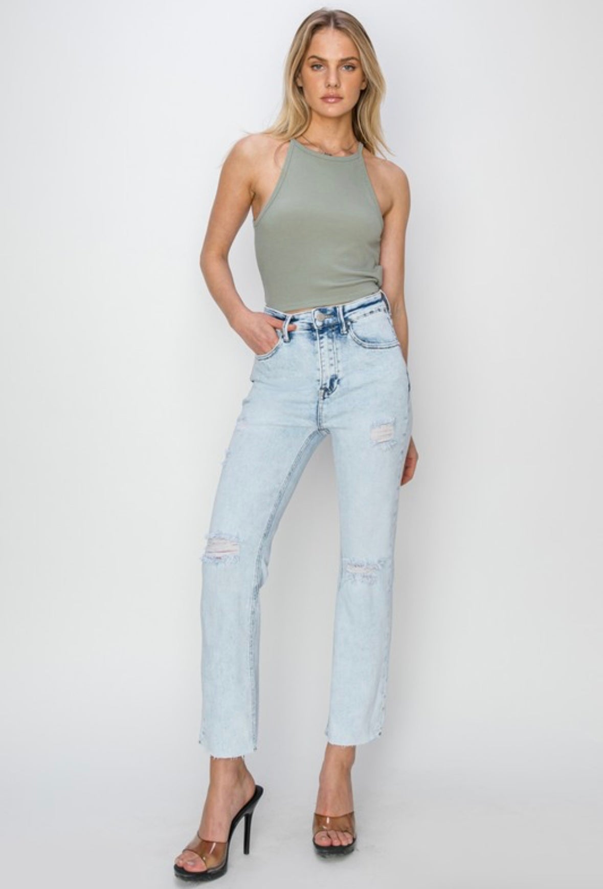 Amanda High Rise Cropped Straight Leg Jeans