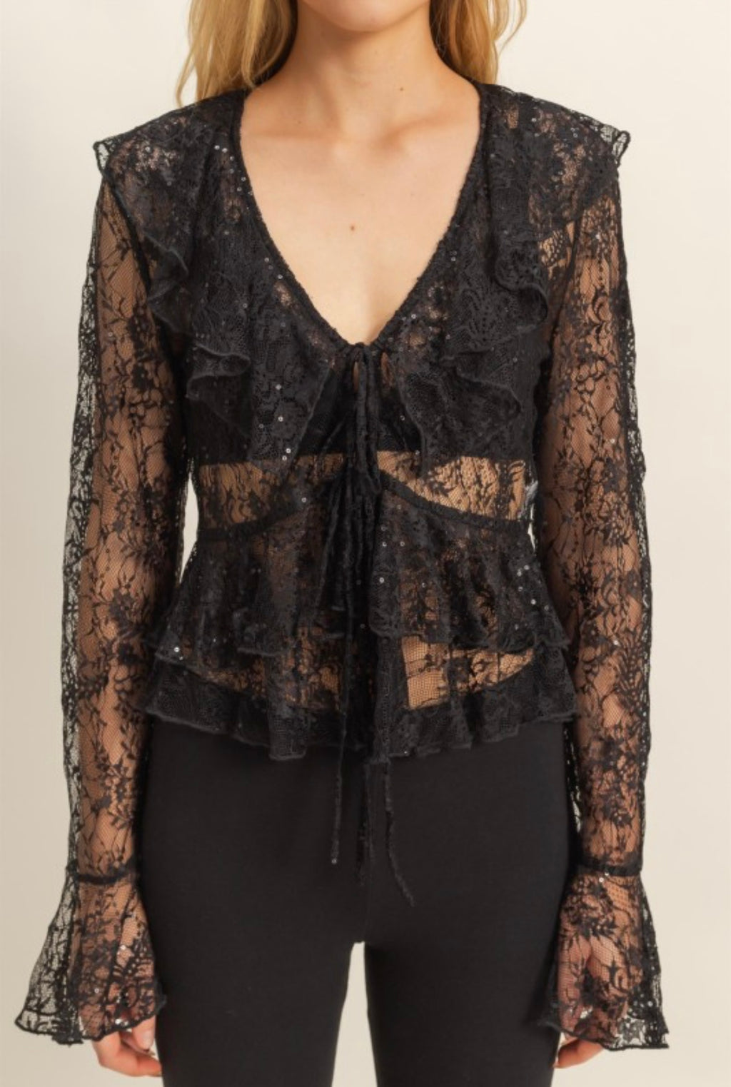 Black Lace Tie Top