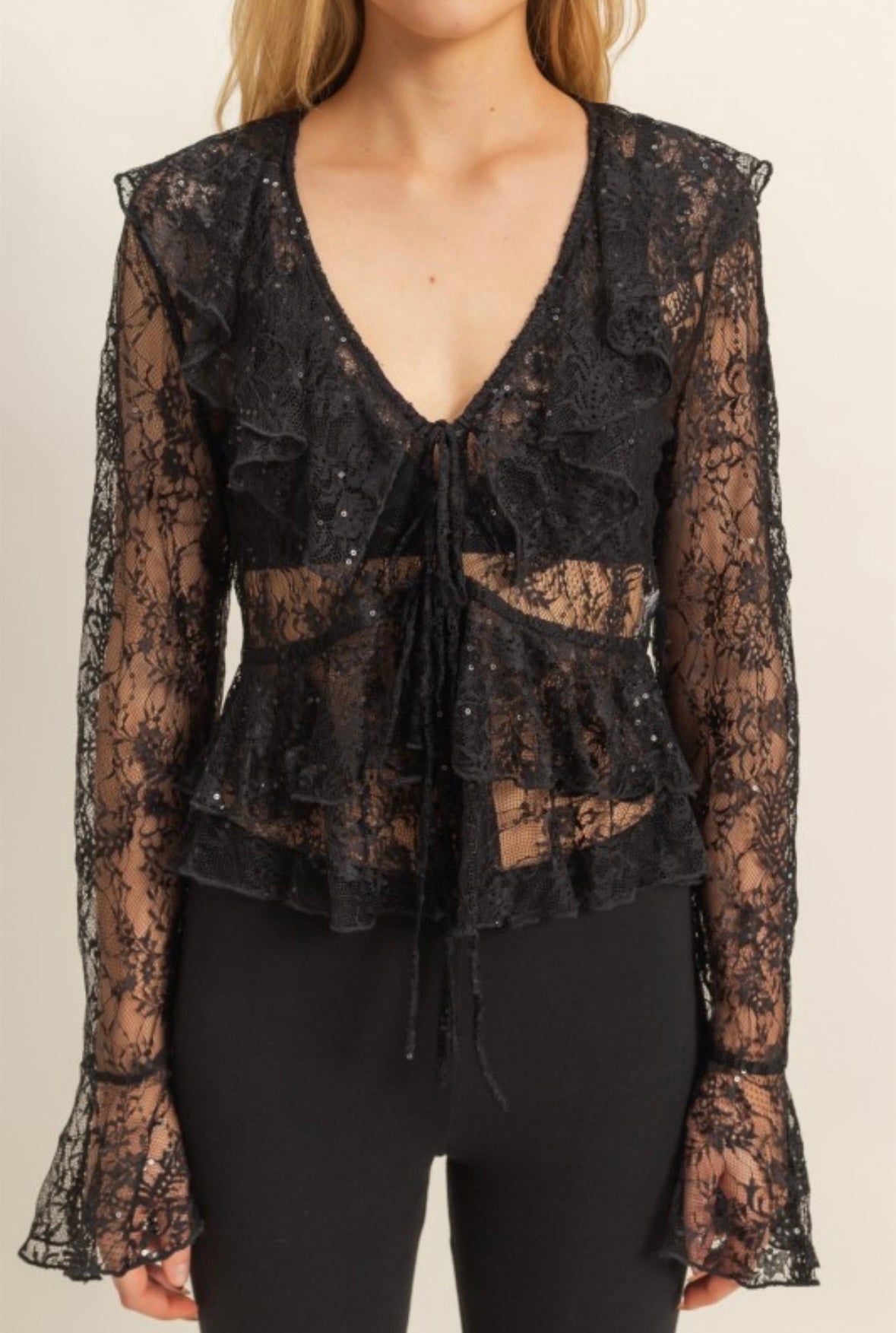 Black Lace Tie Top
