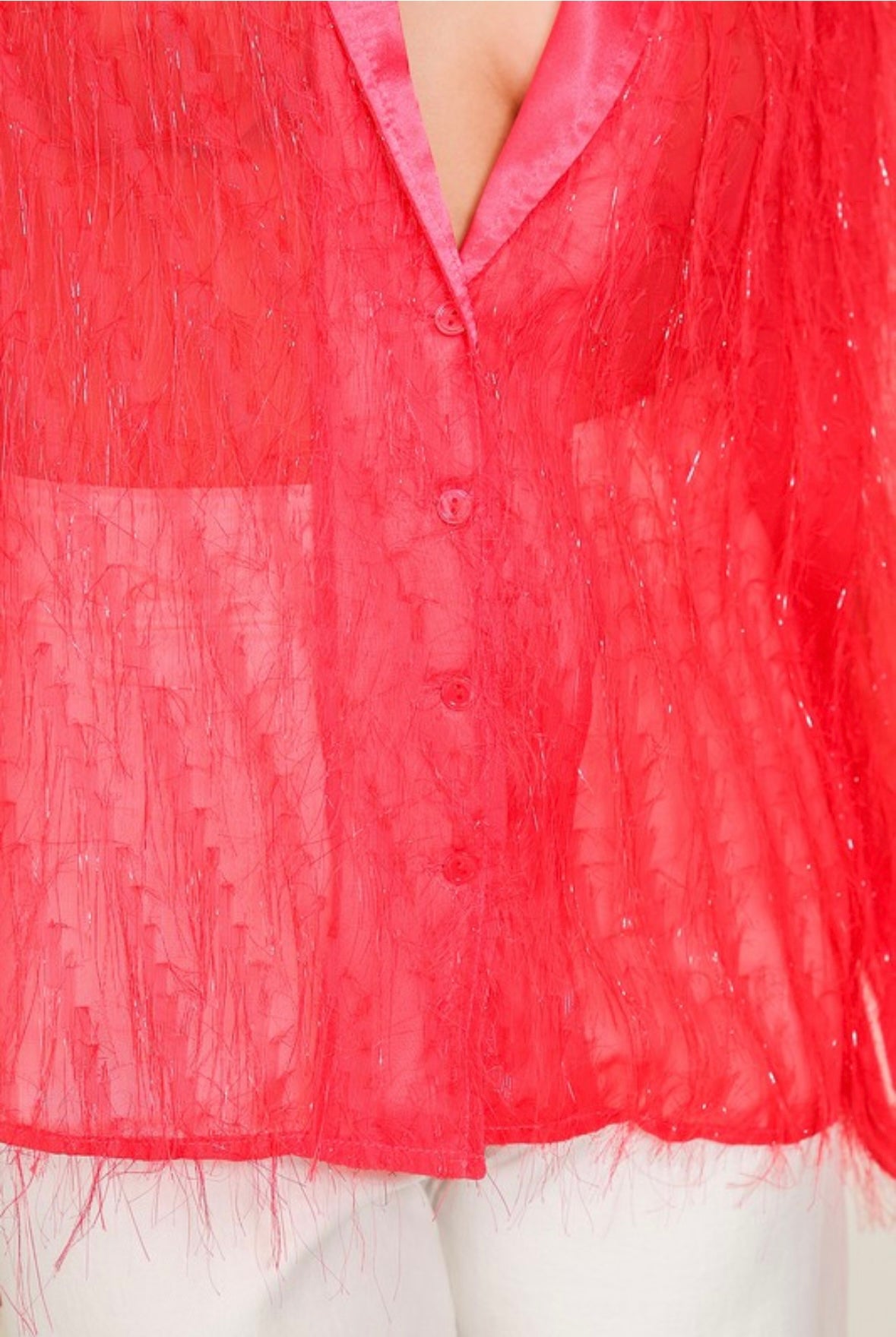 Red Fringe Glitter Button Down