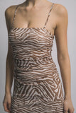 Brown Zebra Ruched Midi Dress