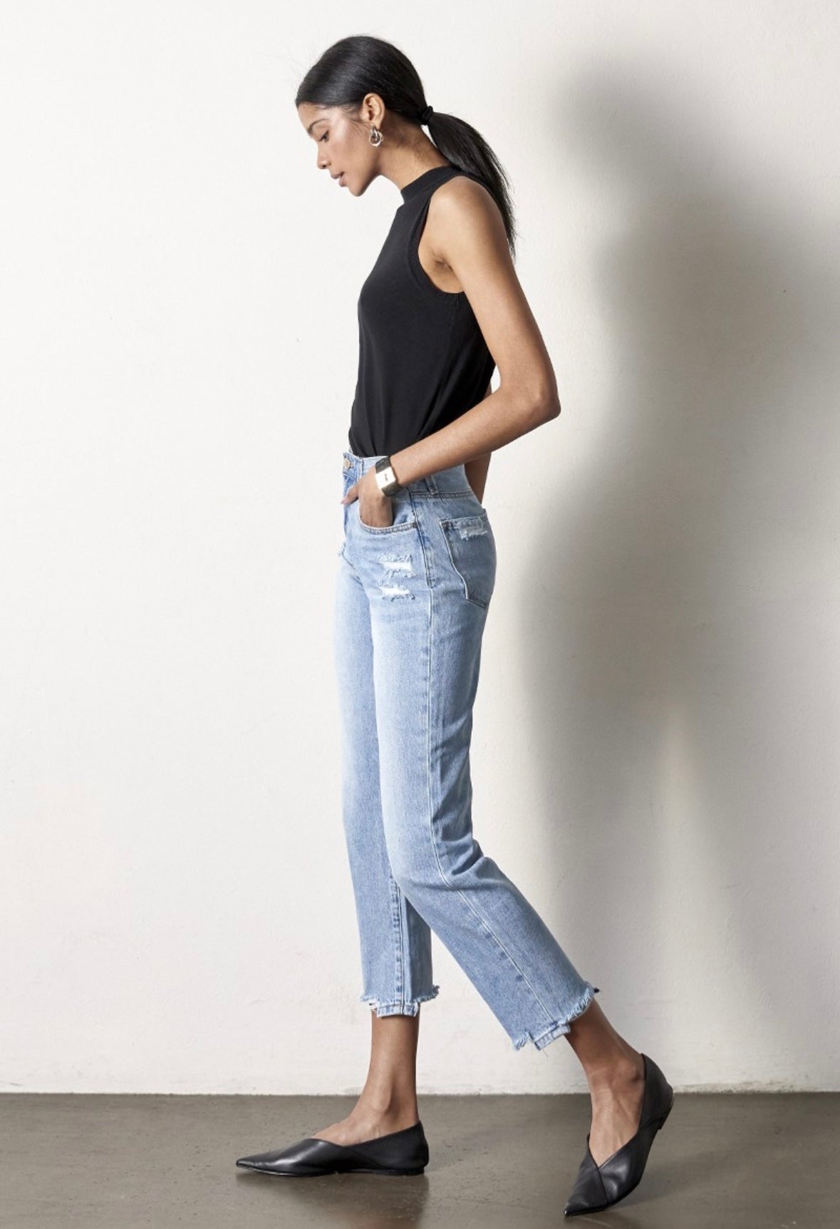 Medium Wash High Rise Girlfriend Jeans