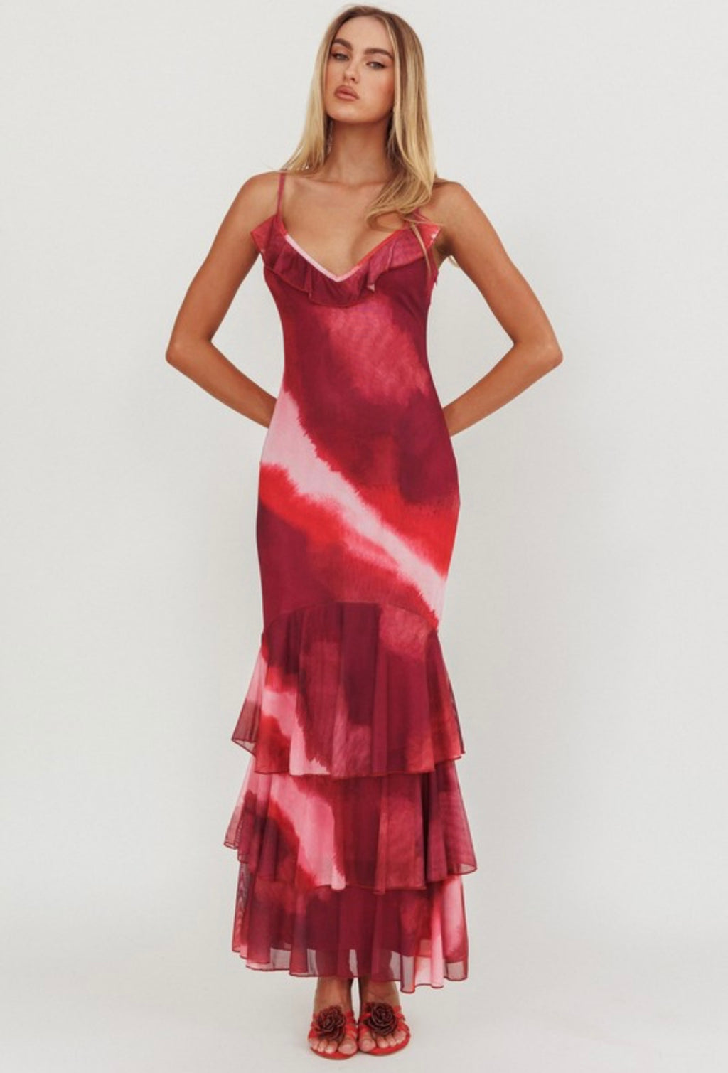 Berry Mesh Tiered Dress