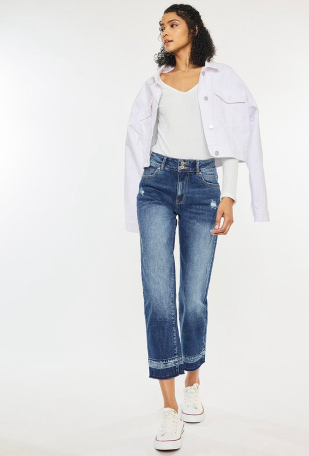 High Rise Cropped Release Hem Jeans