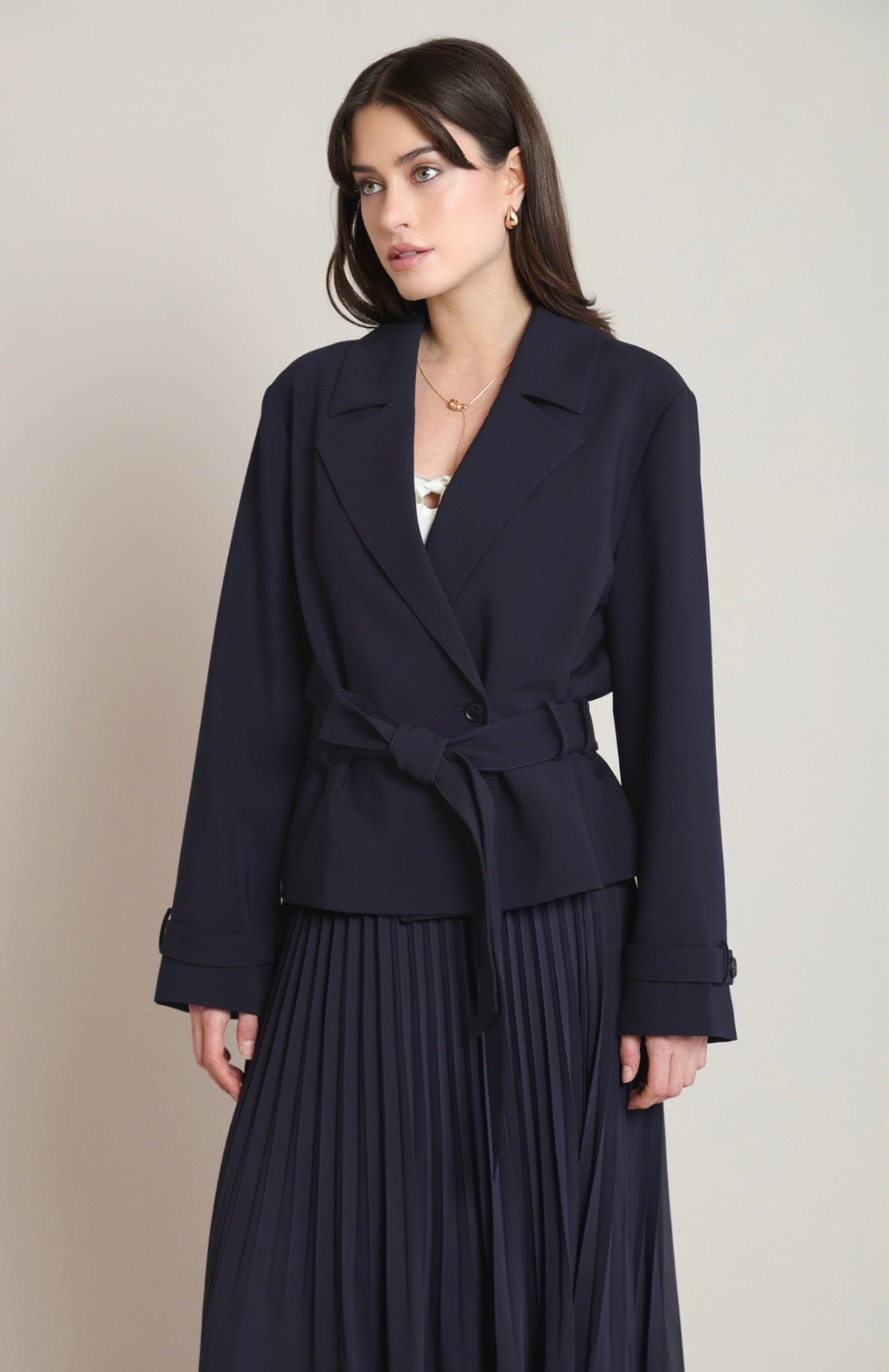 Navy Cropped Trench Coat
