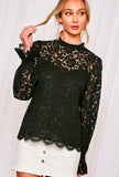 Black Lace Ruffle Sleeve Top