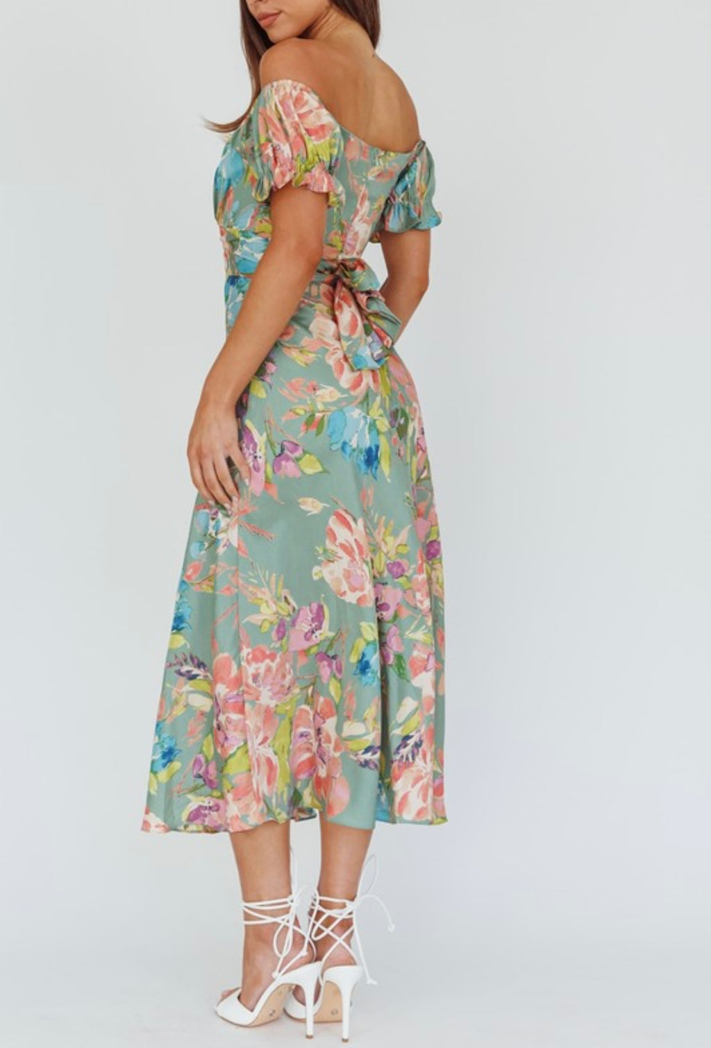 Sage Floral Off The Shoulder Dress