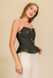 Black Denim Bow Bustier Top