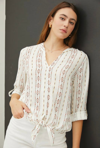 Buttercup Aztec Print Tie Top