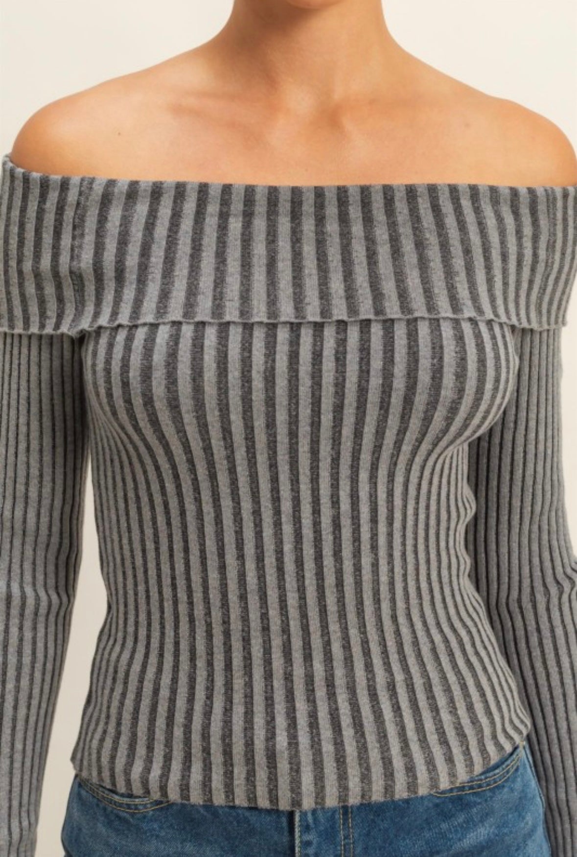 Grey Off The Shoulder Ribbed Top