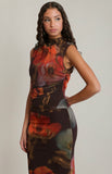 Brown Floral Mesh Top