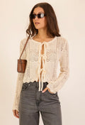 Cream Crochet Tie Cardigan