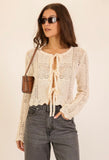 Cream Crochet Tie Cardigan