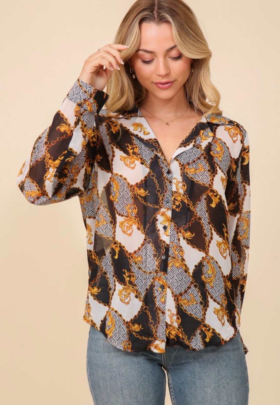 Black Sheer Chainlink Button Down