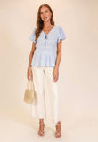 Light Blue Smocked Peplum Top