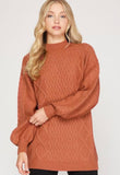 Rust Cable Knit Tunic Sweater