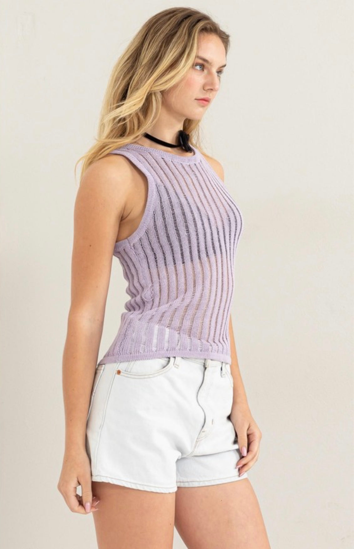 Lavender Mesh Knit Tank Top