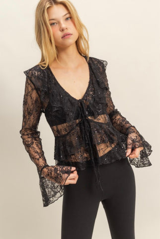 Black Lace Tie Top