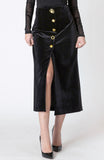 Black Velvet Slit Button Skirt