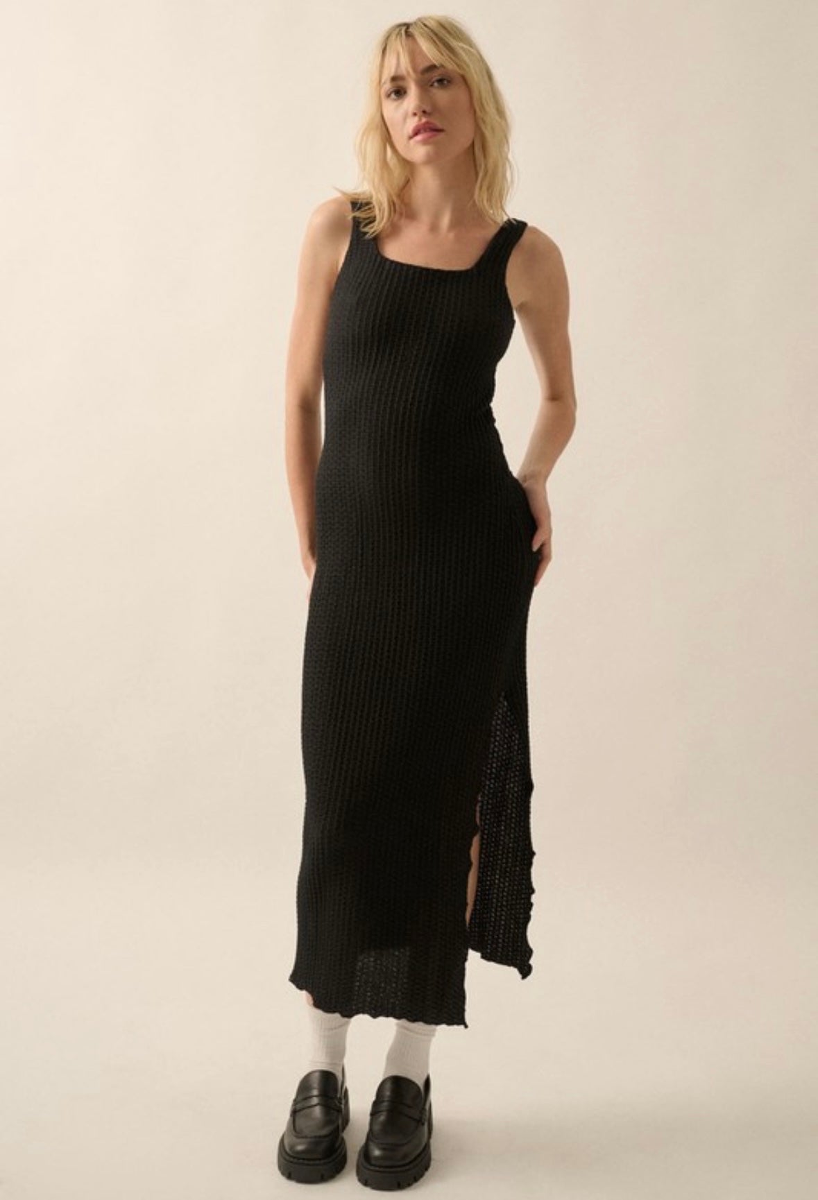 Black Textured Midi Dress