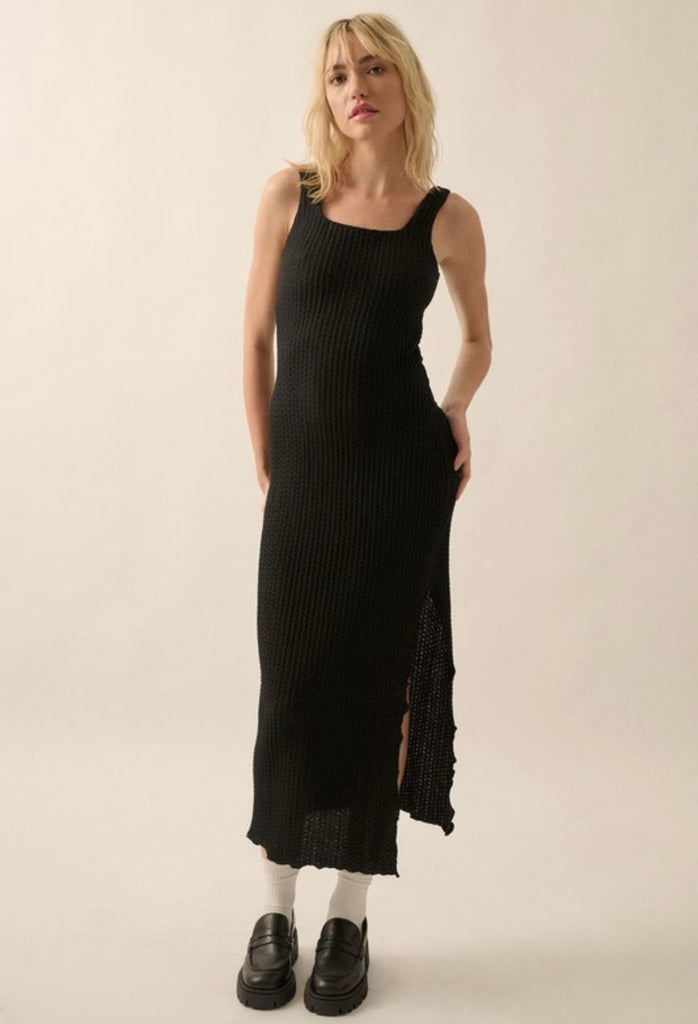 textured midi bodycon dress Long Sleeve Open Back Textured Knit Midi Dress - SMALL / White
