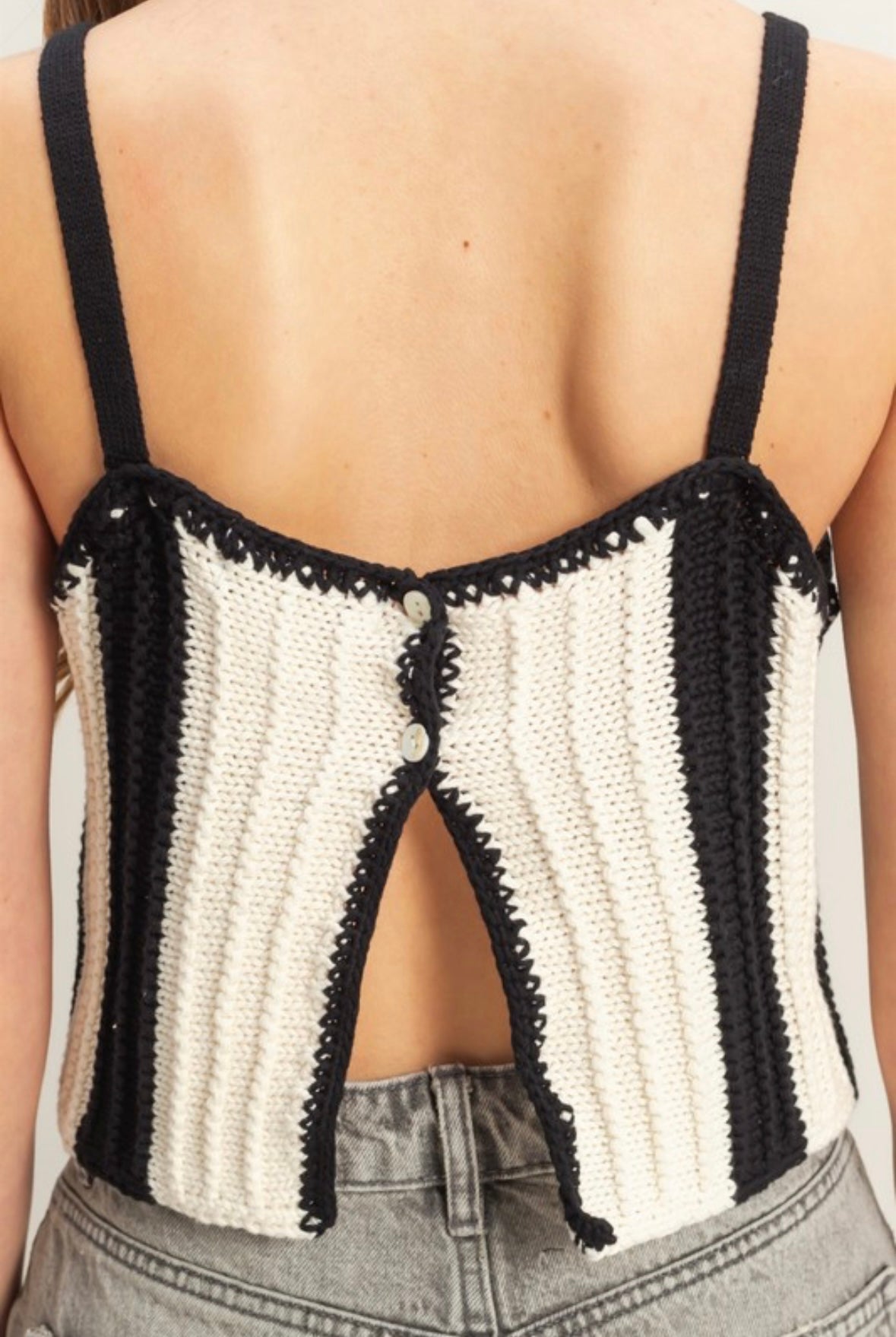Black Stripe Crop Knit Tank
