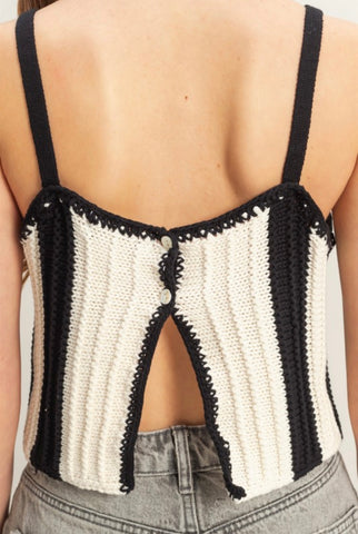 Black Stripe Crop Knit Tank