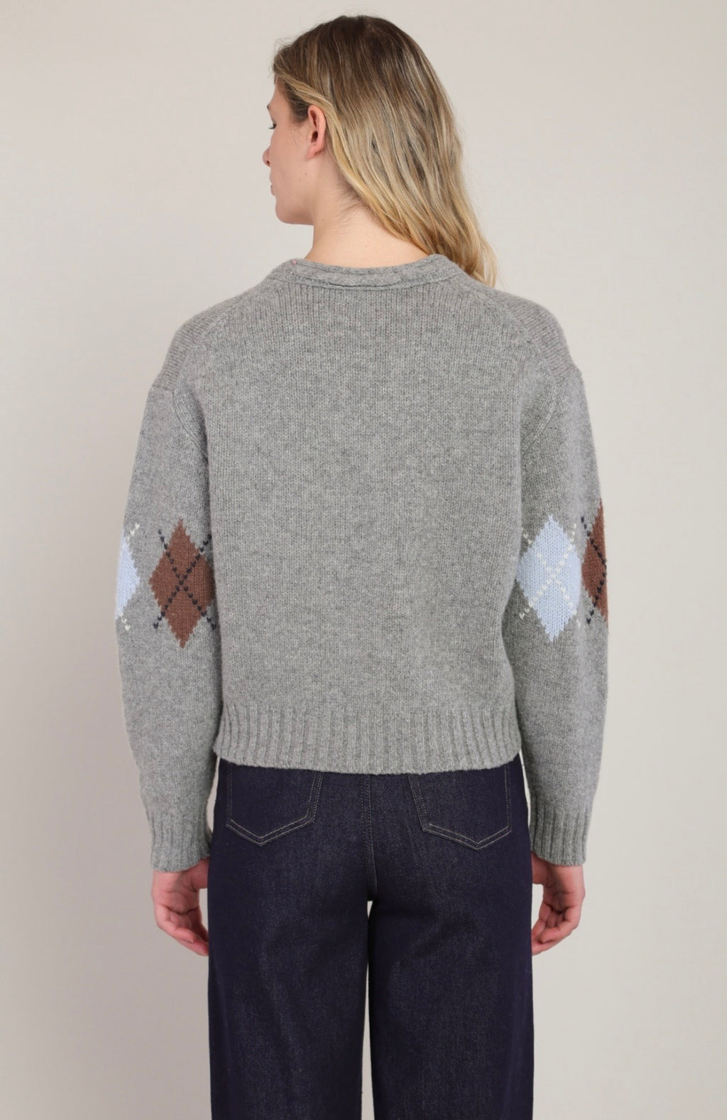 Grey Argyle Cropped Sweater