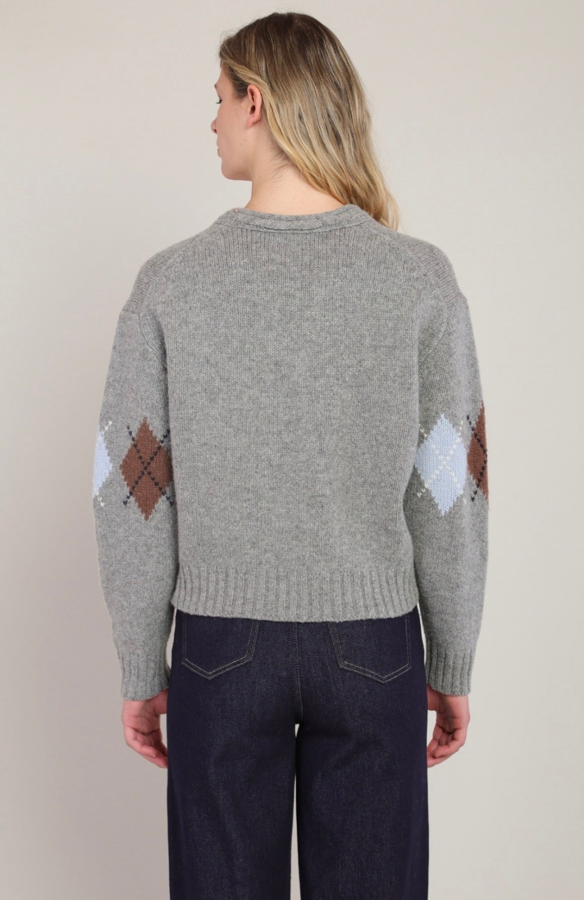 Grey Argyle Cropped Sweater