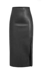 Black Vegan Leather Midi Skirt