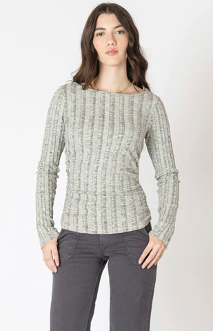 Grey Melange Ribbed Top